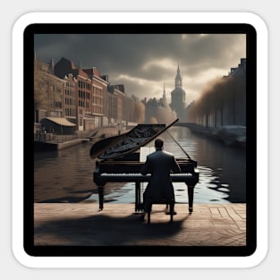 Pianist Playing The Piano Near The Amsterdam Canals Sticker